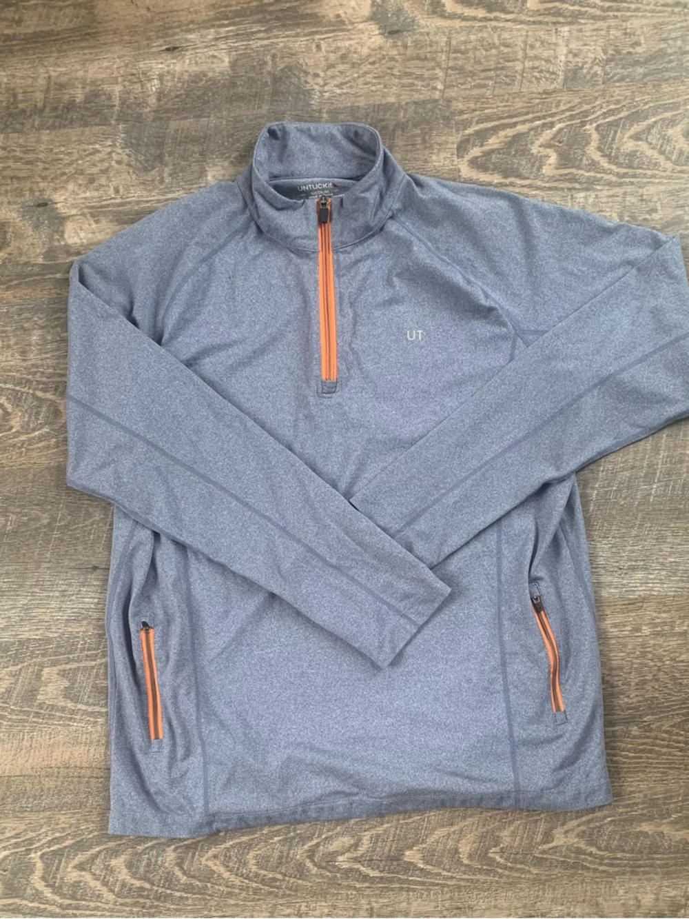 UNTUCKit Men's Blue Quarter-Zip Jacket with Orange Trim Size M.